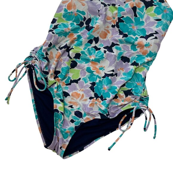 Ninety-Nine Floral Tank One-Piece Swimsuit Adjustable Ties Strappy Back 1XL 1749 - Picture 3 of 7